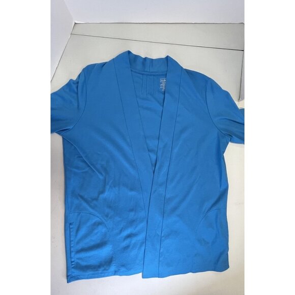 LL Bean Cardigan Open Pima Cotton Size XL Long Sleeve Pockets Turquoise Blue - Picture 2 of 11